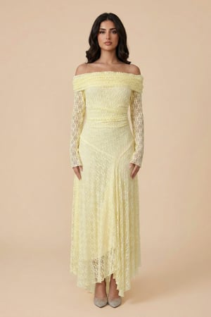 فستان طويل أصفر اوف شولدر