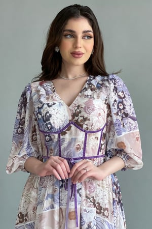 فستان كلاسيك بتصميم كروسيه مشجر لون موف