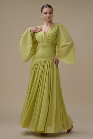 فستان اصفر طويل شيفون