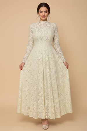 فستان دانتيل أخضر فاتح طويل