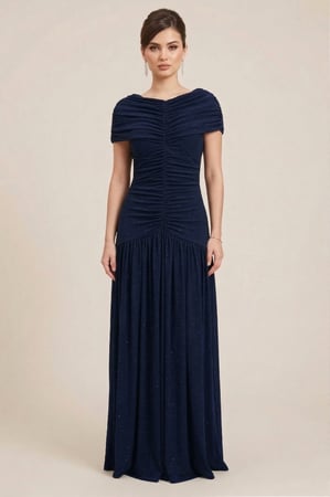 فستان طويل كحلي بكسرات درابيه