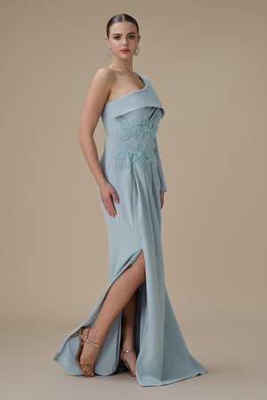 فستان طويل ازرق بكتف واحد