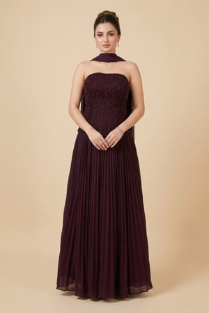 فستان سهرة طويل بنفسجي بليسيه