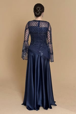 فستان سهرة طويل كحلي ساتان