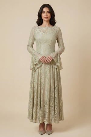 فستان ميدي دانتيل لون أخضر فاتح