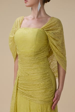 فستان دانتيل اوف شولدر بلون ليموني