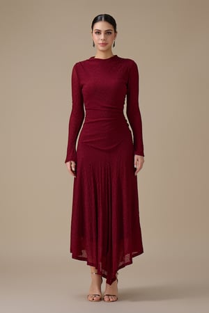 فستان ماكسي برغندي بدرابيه