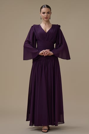 فستان بنفسجي طويل شيفون