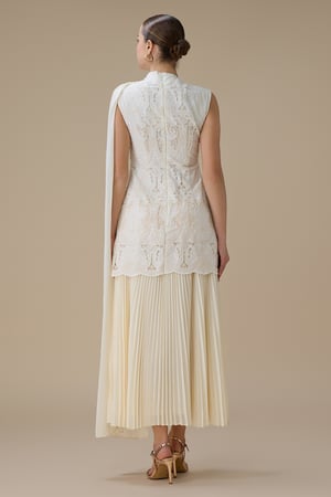 فستان ماكسي سكري بليسيه ووشاح انيق