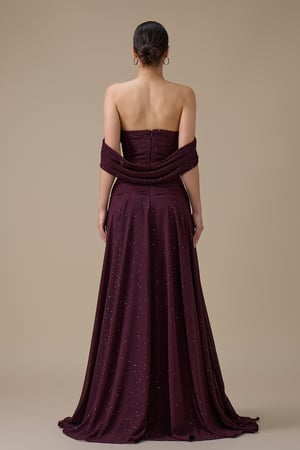 فستان سهرة طويل بتصميم أنيق لون بنفسجي