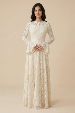 فستان سكري طويل دانتيل بنقش زهور