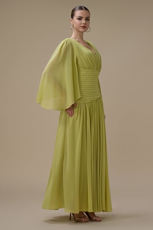 فستان اصفر طويل شيفون
