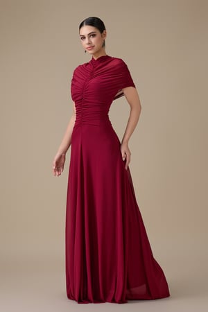 فستان طويل أحمر بياقة بتصميم أنيق