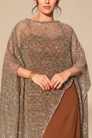 فستان طويل بني بكاب مطرز