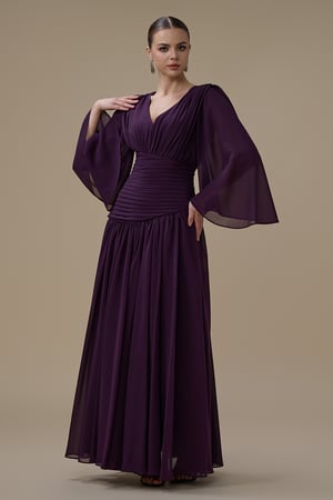 فستان بنفسجي طويل شيفون