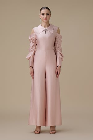 جمبسوت وردي أكمام مكشوفة ببقصة بنطال واسع