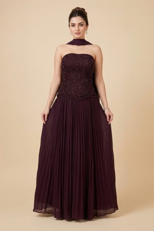 فستان سهرة طويل بنفسجي بليسيه