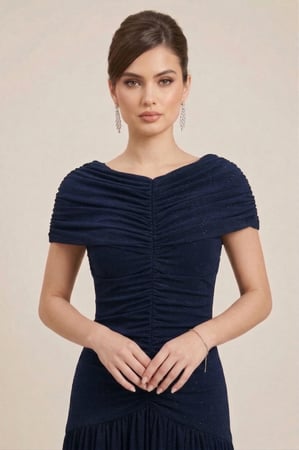 فستان طويل كحلي بكسرات درابيه