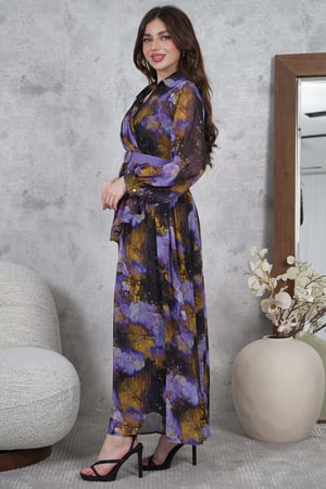 فستان ماكسي بنمط أزهار لون بنفسجي