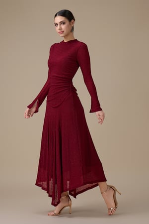 فستان ماكسي برغندي بدرابيه