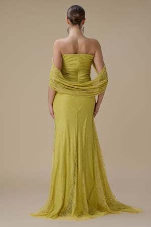 فستان دانتيل اوف شولدر بلون ليموني