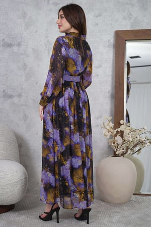 فستان ماكسي بنمط أزهار لون بنفسجي