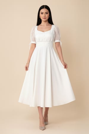 فستان أبيض ميدي ناعم