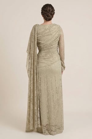 فستان طويل أخضر فاتح دانتيل