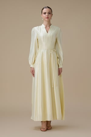 فستان سكري طويل بتطريز ناعم