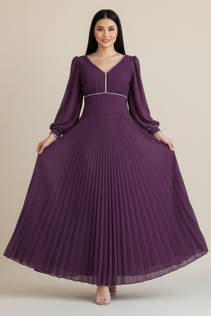 فستان شيفون بليسيه بشريط كريستال لون بنفسجي