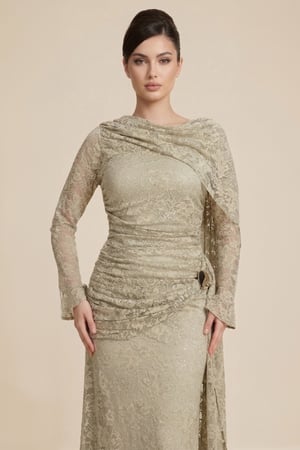 فستان طويل أخضر فاتح دانتيل