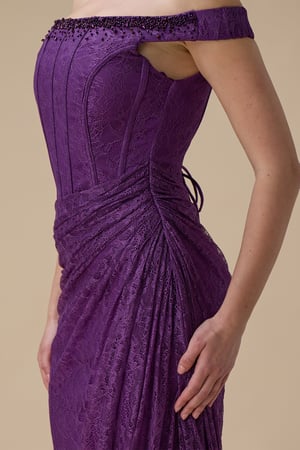 فستان دانتيل موف طويل أوف شولدر