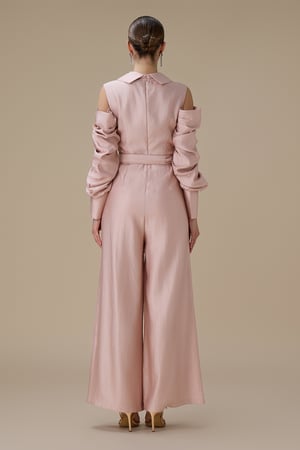 جمبسوت وردي أكمام مكشوفة ببقصة بنطال واسع