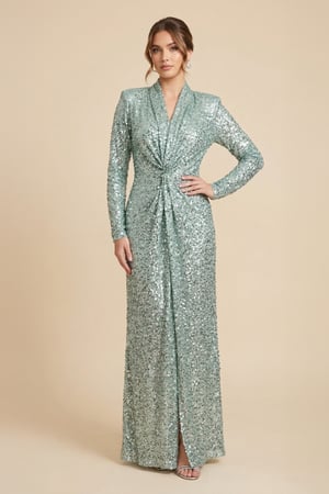 فستان طويل ترتر لون تيفاني