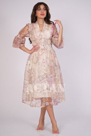 فستان دانتيل ميدي لون فوشي