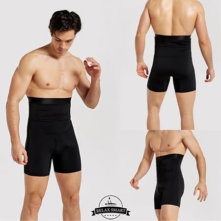 ملابس مشد شورت رجالي أسود بخصر عالي ضاغط للفخذ والبطن