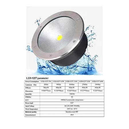 كشاف دفن أرضي LED 20 واط | إضاءة صفراء دافئة 3000K مقاس 17.5 سم