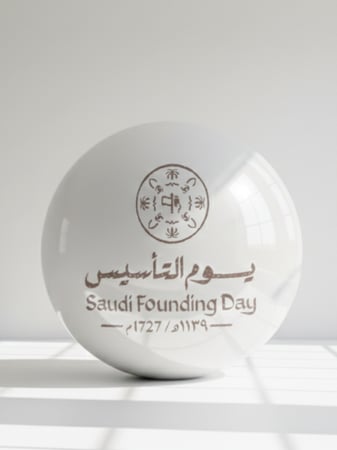 إيجار كرة مرايا بشعار يوم التأسيس لون أبيض بطبقتين (PVC  0.4) مم – 3 متر