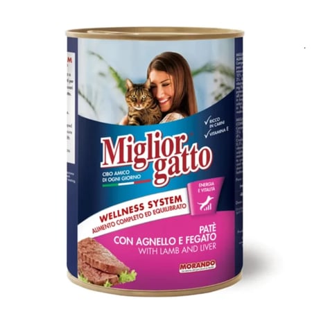 ميجلور جاتو Miglior Gatto باتيه لحم الضأن والكبد 400g للقطط