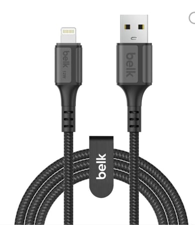 بيلك - سلك شاحن ايفون USB بجودة عالية بطول 1.2 متر يدعم الشحن السريع