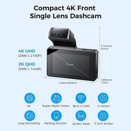 داش كام ارفا بدقة 4K قناة واحدة أمامي M63 Lite - أسود