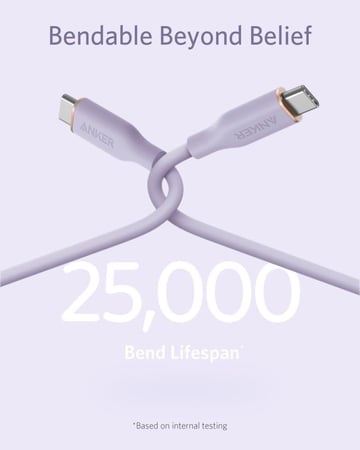 سلك شاحن انكر باورلاين فلو 100 واط من USB-C إلى USB-C - طول 1.80 سم بنفسجي