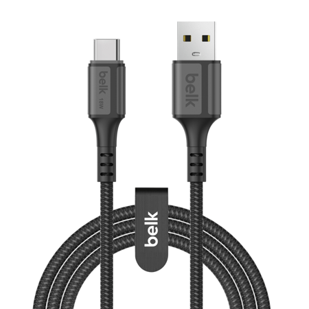 بيلك - سلك شاحن تايب سي إلى USB بقوة 3 امبير بطول 1.2 قماش  - أسود
