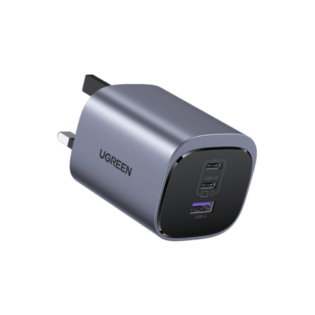 شاحن جداري يوجرين نيكسود S بتقنية GaN بمنفذين USB-C ومنفذ USB وبقوة 65