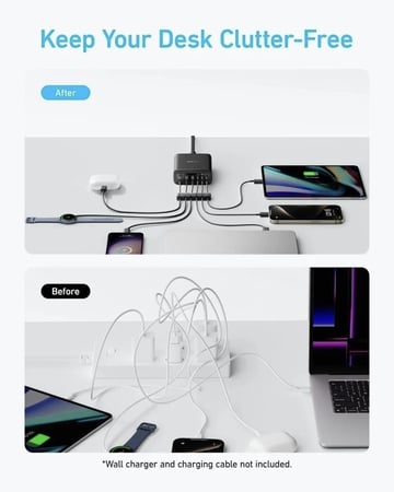 منصة شحن انكر بقوة 112 واط 3 منافذ تايب سي و3 منافذ تايب سي - اسود