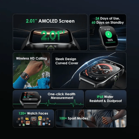 ساعة ذكية أورايمو ووتش نوڤا AM بشاشة AMOLED - كروم فاتح