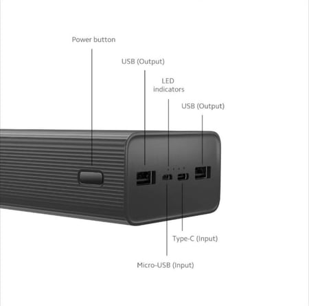 شاومي - شاحن متنقل بمنفذين USB ومنفذ USB-C بسعة 30000 مللي أمبير وبقوة 18 واط BHR9126GL - اسود