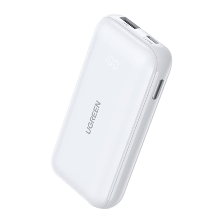 شاحن متنقل يوجرين بمنفذ PD وبمنفذ USB وبسعة 10000 مللي امبير والقوة 30 واط - أبيض