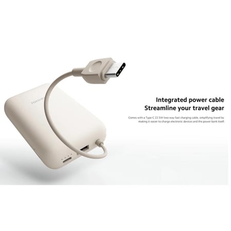 شاومي - شاحن متنقل بمنفذ USB ومنفذ USB-C وسلك مدمج USB-C بسعة 1000 مللي أمبير وبقوة 22.5 واط-- بيج