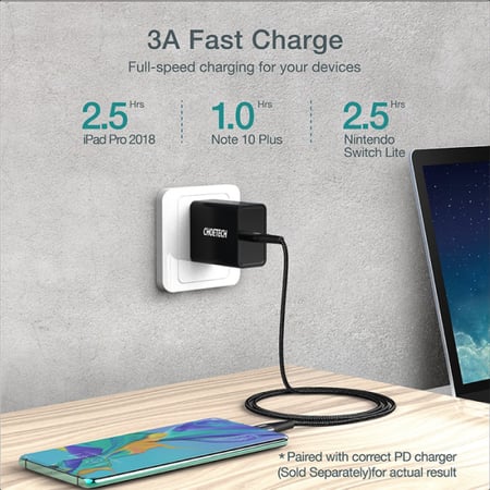 سلك شاحن تشويتيك من Type-C الى Type-C بطول1 م وقوة 60 واط - رمادي